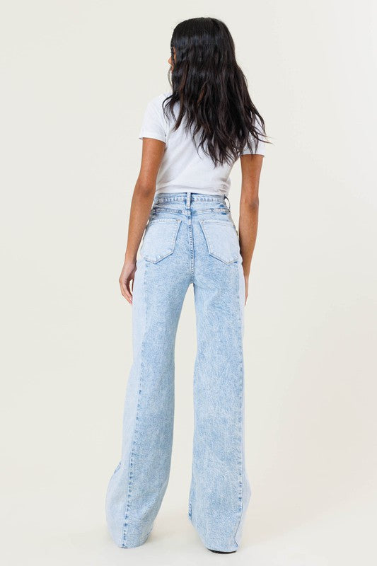 Dakoda High-Rise Color Block Wide Leg Jeans