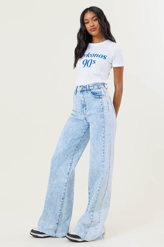 Dakoda High-Rise Color Block Wide Leg Jeans