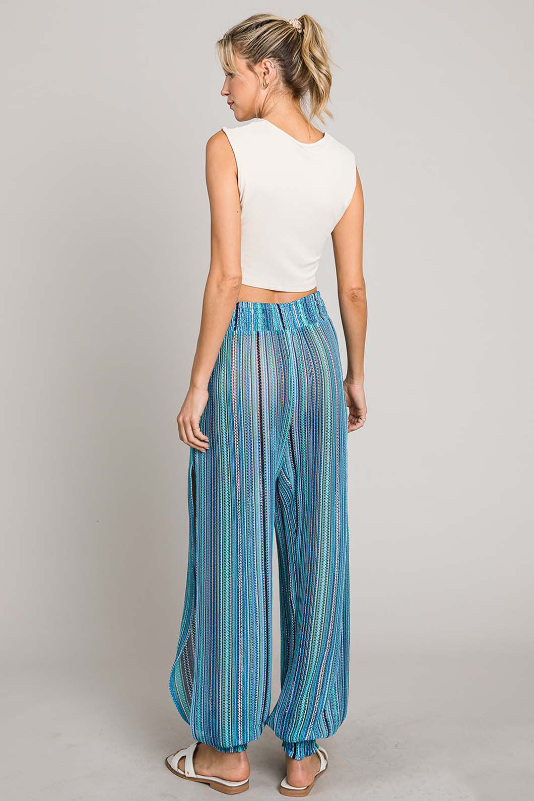 Genie Striped Smocked Cover Up Pants