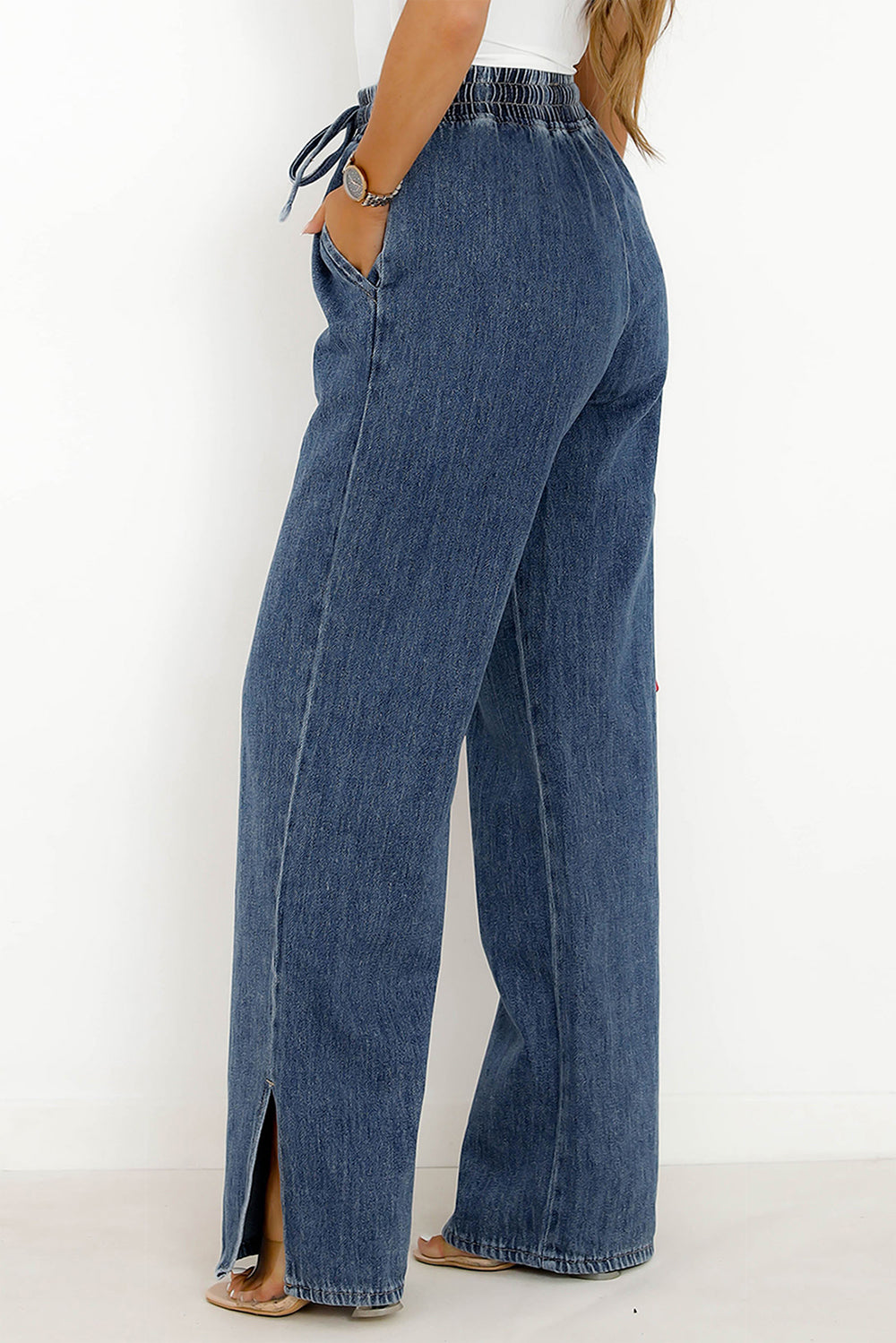 Slit Decision Wide Leg Jeans with Pockets