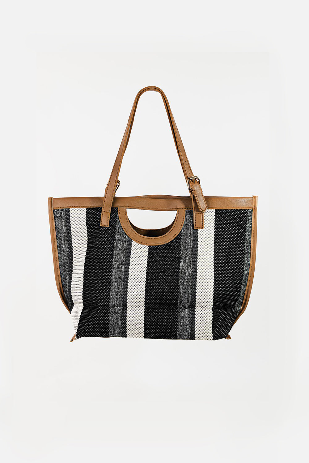 Miranda Striped PU Leather Trim Tote Bag