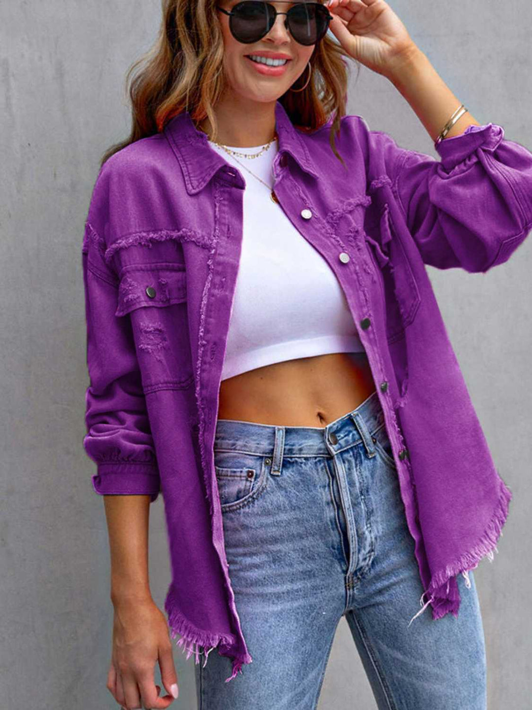 Color Blind Distressed Denim Jacket