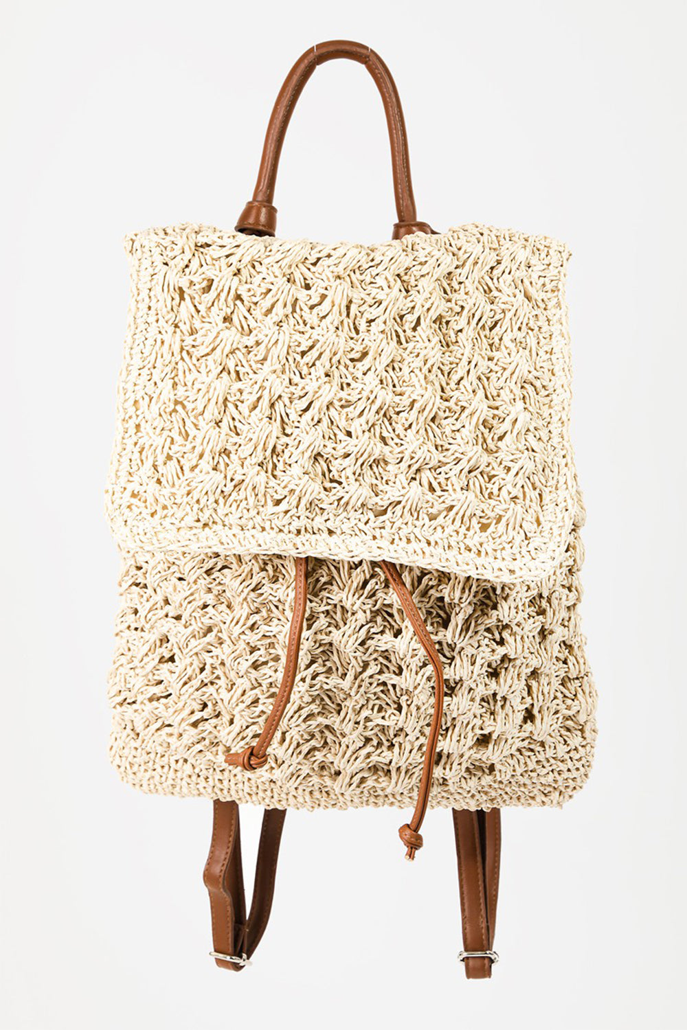 Catching Sun Straw Braided Faux Leather Strap Backpack Bag