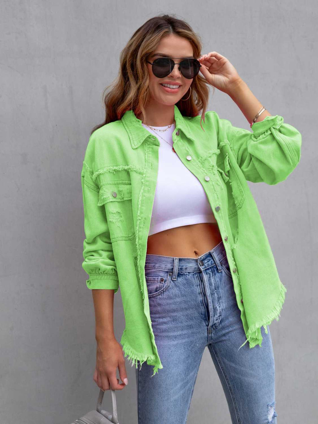 Color Blind Distressed Denim Jacket