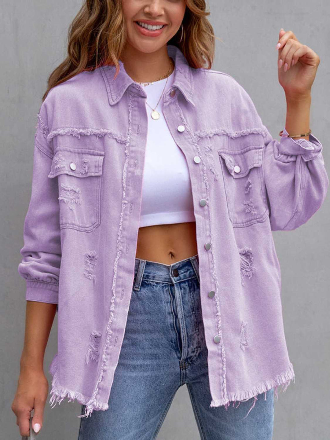 Color Blind Distressed Denim Jacket