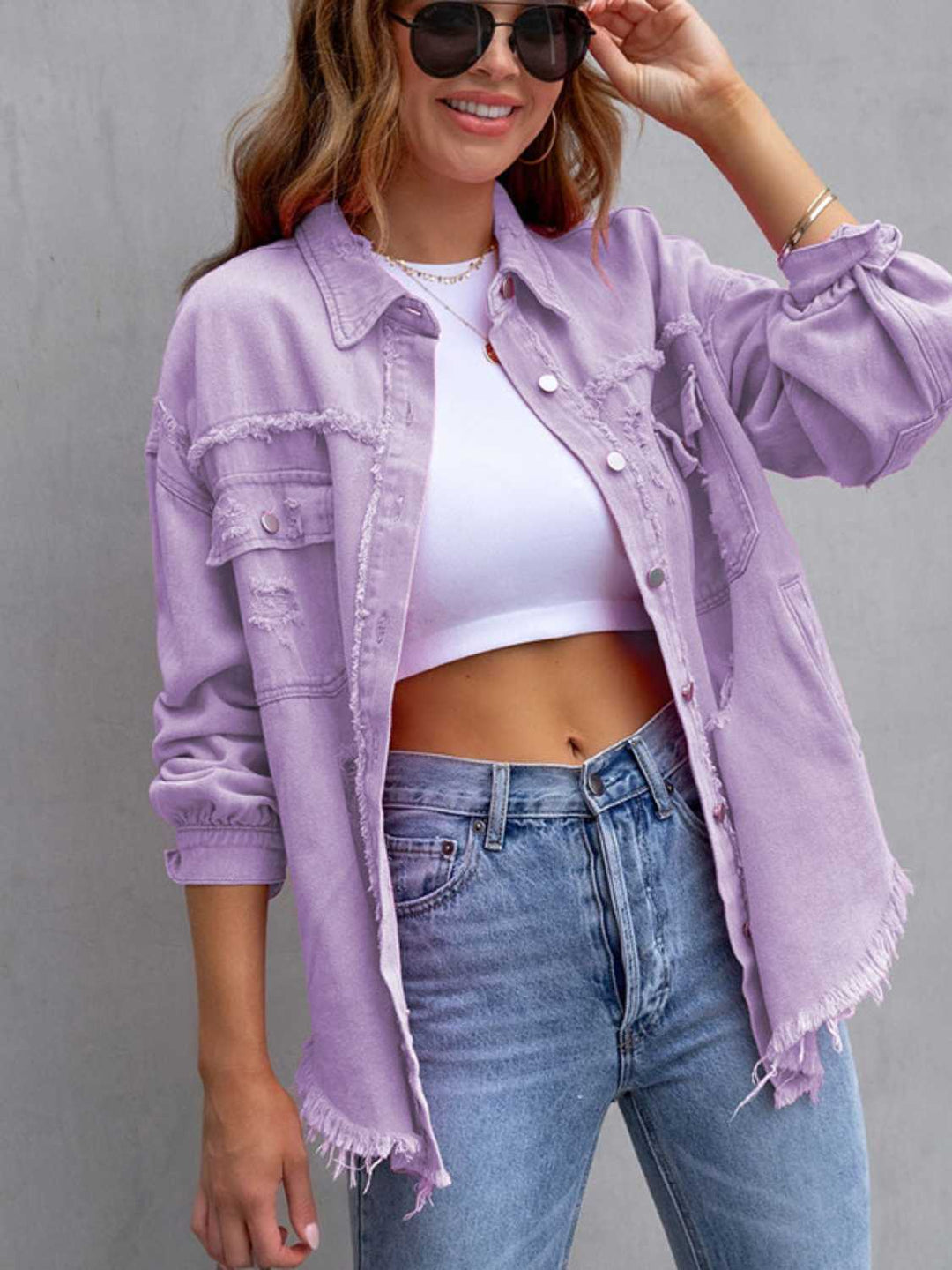 Color Blind Distressed Denim Jacket