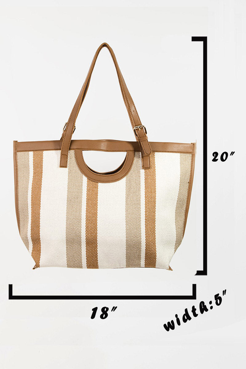 Miranda Striped PU Leather Trim Tote Bag